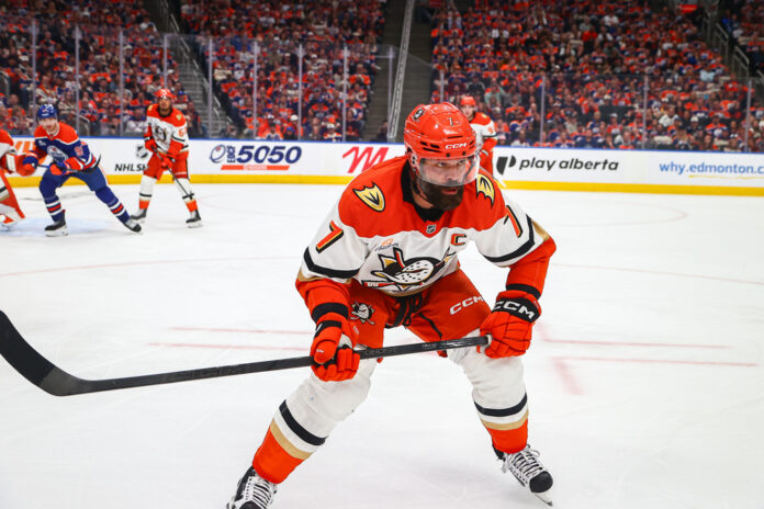 NHL: APR 20 Playoffs First Round Ducks at Oilers Radko Gudas Anaheim Ducks captain lines up a hit, free agent linked to Toronto Maple Leafs