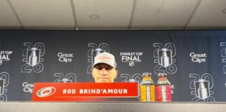 Rod the Bod: Brind’Amour Goes Shirtless With Stanley Cup Rod Brind'Amour speaks at his pregame media availability before Game 2 of the 2026 Stanley Cup Final between the Carolina Hurricanes and Vegas Golden Knights