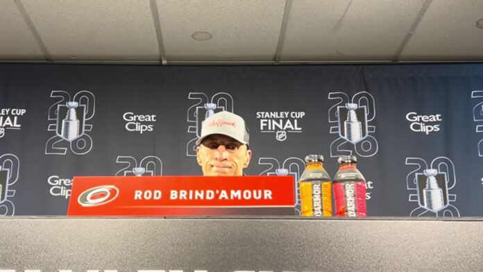Rod Brind'Amour Stanley Cup Final Game 2 media availability Rod Brind'Amour speaks at his pregame media availability before Game 2 of the 2026 Stanley Cup Final between the Carolina Hurricanes and Vegas Golden Knights
