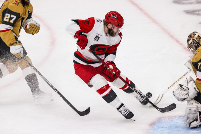 NHL: JUN 09 Stanley Cup Final Hurricanes at Golden Knights Carolina Hurricanes forward Taylor Hall in Game 4 of the 2026 Stanley Cup Final at T-Mobile Arena