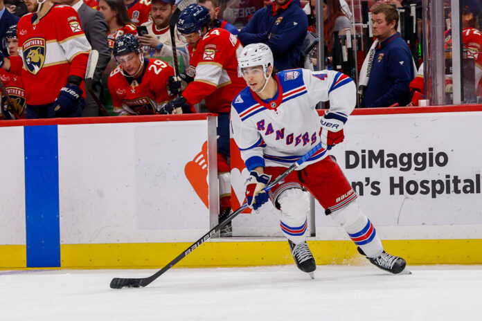Braden Schneider Rangers New York Rangers defenseman Braden Schneider skates with the puck