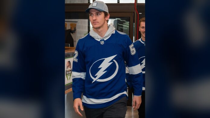 Cal Foote Farjestad BK signing Cal Foote in a Tampa Bay Lightning jersey, now signed with SHL club Farjestad BK for the 2026-27 season