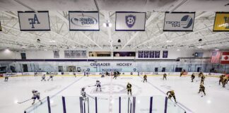 Gronkowski Crushes NHL Accuracy Challenge at Fanatics Fest College hockey rink, Carter Meyer USNTDP release Boston University commit QMJHL Quebec Remparts
