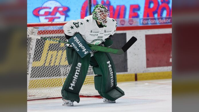 Farjestad BK Cal Foote contract Farjestad BK goalie in the crease during an SHL game in Sweden