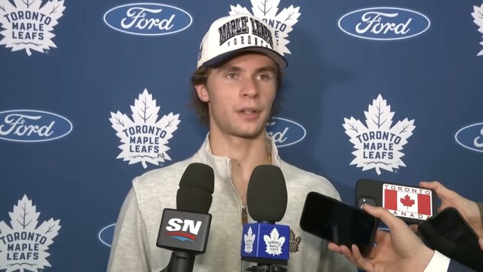 Gavin McKenna Maple Leafs media availability Gavin McKenna Maple Leafs media availability, No. 1 pick 2026 NHL Draft, NHLPA Rookie Showcase