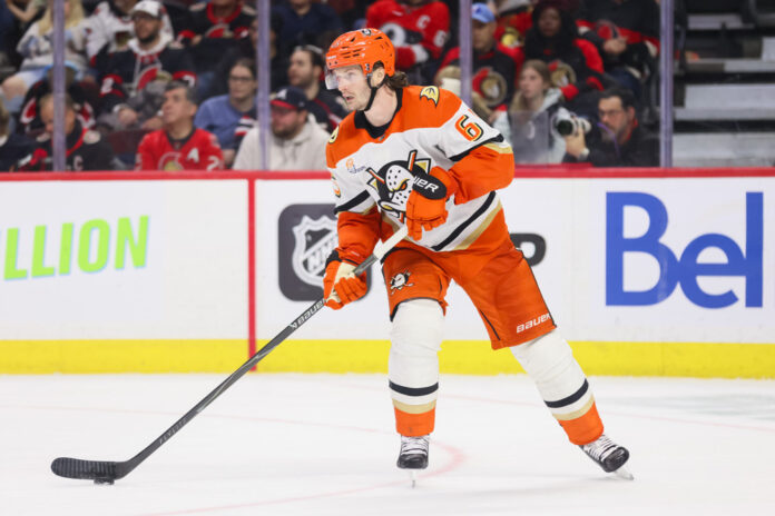 NHL: MAR 14 Ducks at Senators Jacob Trouba Anaheim Ducks defenseman skates with the puck before signing with the San Jose Sharks in 2026 free agency