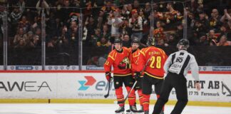 Julien Gauthier Signs With Brynas, Leaves NHL for SHL Brynas IF forwards celebrate a goal in the SHL as Julien Gauthier signs one-year contract