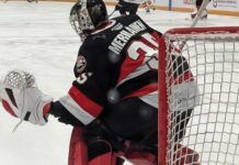 Canucks Claim Merilainen Off Waivers From Senators Leevi Merilainen Ottawa Senators goaltender makes a glove save