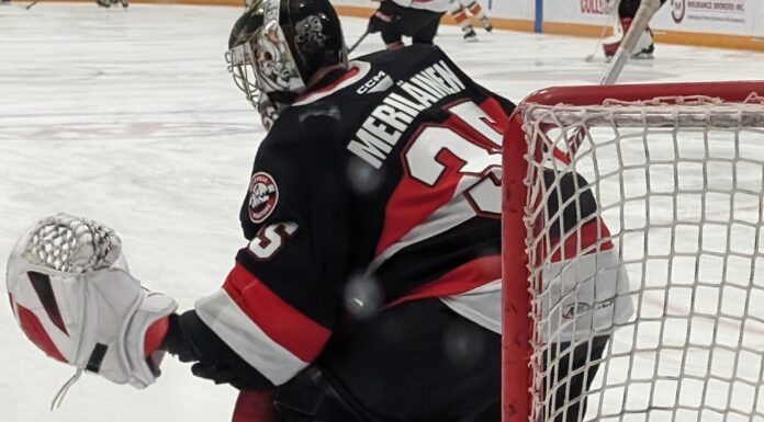 Canucks Claim Merilainen Off Waivers From Senators Leevi Merilainen Ottawa Senators goaltender makes a glove save