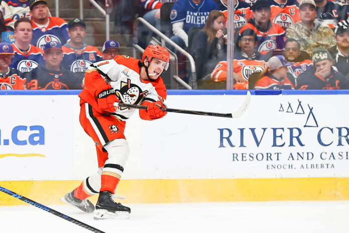 Leo Carlsson Ducks offer sheet Anaheim Ducks center Leo Carlsson takes a shot against the Edmonton Oilers in the 2026 Stanley Cup Playoffs
