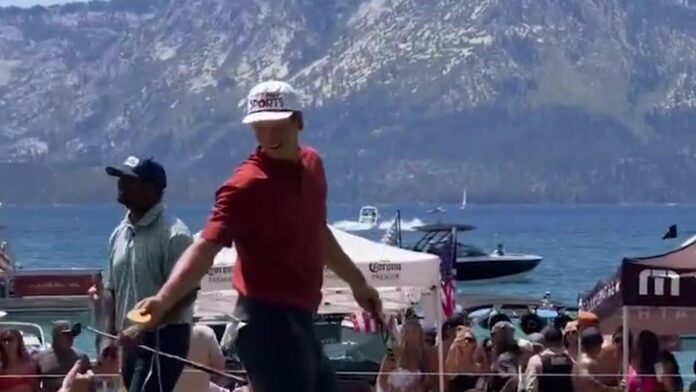 matt-boldy-gold-medal-ball-marker-american-century Matt Boldy Minnesota Wild uses Olympic gold medal ball marker at American Century Championship golf Lake Tahoe