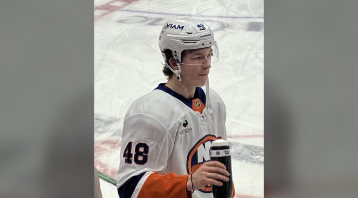 Matthew Schaefer Overtime Winner Makes Teenage D History New York Islanders defenseman Matthew Schaefer during warmups, a candidate to become the Islanders next captain