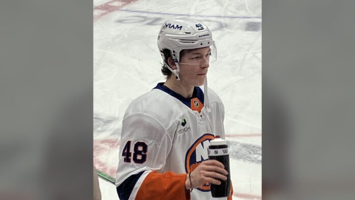 Matthew Schaefer Islanders captain New York Islanders defenseman Matthew Schaefer during warmups, a candidate to become the Islanders next captain
