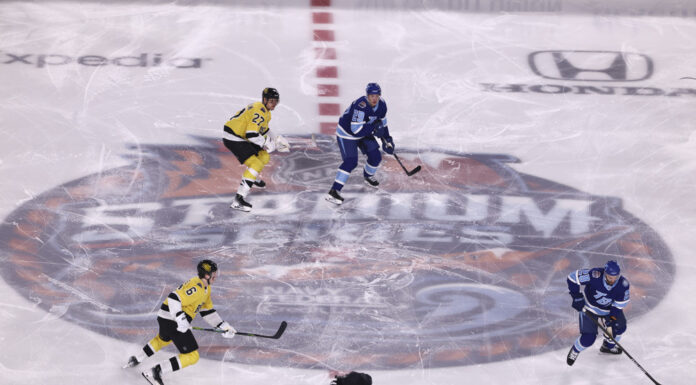 NHL Offseason: Five Teams That Got Weaker for 2026-27 Players skate over the center ice logo at the NHL Stadium Series