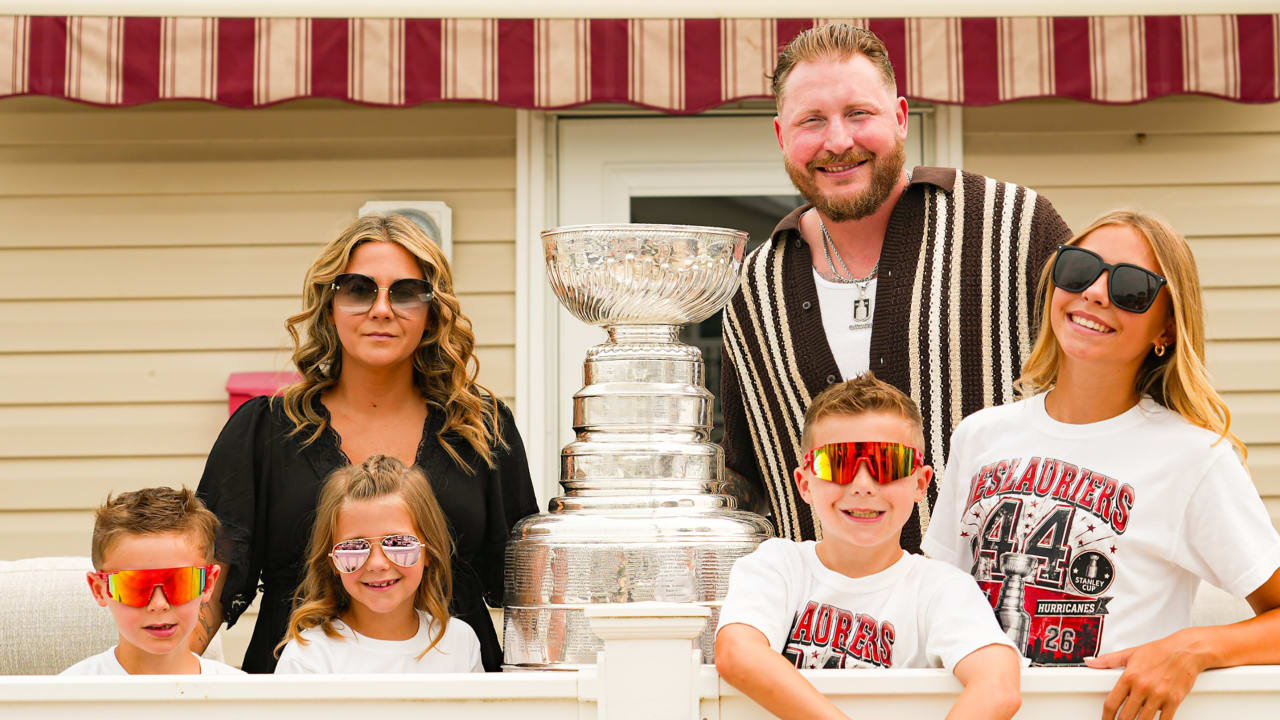 Nicolas Deslauriers and his family pose with the Stanley Cup at their North Wildwood home