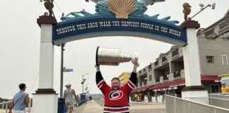 Deslauriers Got ‘Chills’ Seeing His Name on the Stanley Cup Nicolas Deslauriers hoists the Stanley Cup on the North Wildwood boardwalk during his day with the Cup