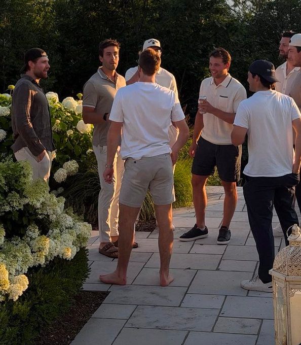 Edmonton Oilers players hanging out at a summer get-together
