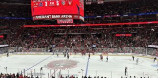 Bryan McCabe Leaves Panthers After 14 Years, Two Cups Amerant Bank Arena ice with the Florida Panthers logo at center ice, Panthers front office news