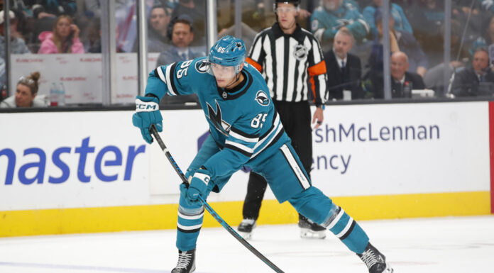 Mukhamadullin Trade: He Turned Down Two Sharks Offers Shakir Mukhamadullin San Jose Sharks defenseman shoots the puck