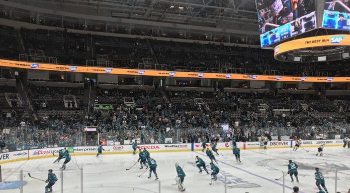 Korostelyov Contract: Sharks Add a Second Yaroslav in Net SAP Center San Jose Sharks arena ice, home of prospect Simon Wang