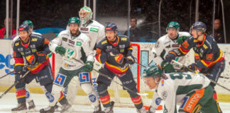 Flames Loan Theo Stockselius Back to Djurgarden for 2026-27 Djurgardens IF players in SHL game action, the club Flames prospect Theo Stockselius returns to on loan for 2026-27