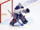 Tristan Jarry Mask: Tom and Jerry Mischief for the Oilers Edmonton Oilers goalie Tristan Jarry in goal during the 2026 Stanley Cup Playoffs