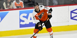 Flyers Sign Tyson Foerster to Eight-Year Extension Tyson Foerster Philadelphia Flyers right wing skates with the puck