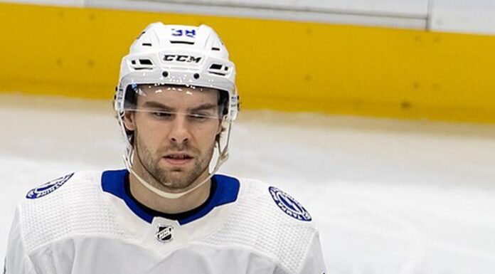 Brandon Hagel Hat Trick: Lightning Beat Islanders 5-3 Close-up of Brandon Hagel in a Tampa Bay Lightning road sweater