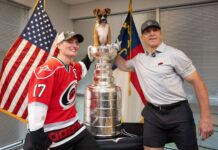 Brind’Amour Stanley Cup Day: A Puppy Sits in the Bowl Rod Brind Amour brings the Stanley Cup to the Raleigh Police Southwest District during his 2026 Stanley Cup day