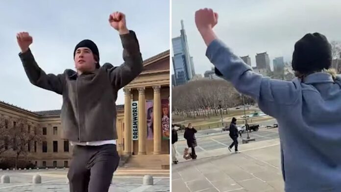 Macklin Celebrini and Will Smith run the Rocky steps in Philadelphia Macklin Celebrini and Will Smith raise their fists at the top of the Rocky steps at the Philadelphia Museum of Art in a viral TikTok video