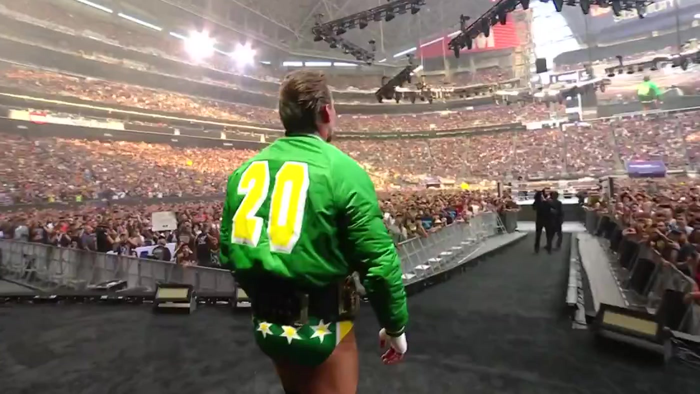 The back of CM Punk North Stars jacket showing No. 20 at WWE SummerSlam 2026