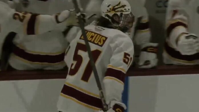 Cruz Lucius Arizona State NCAA free agent reserve list Cruz Lucius celebrates a goal for Arizona State as his NHL draft rights near expiration