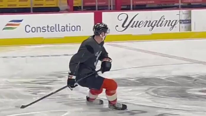 David Jiricek Flyers waivers roster 2026 David Jiricek skates in Philadelphia Flyers practice gear as he pushes for a roster spot in 2026-27