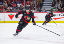 Batherson Extension: Sens Closing In on Record Deal Drake Batherson of the Ottawa Senators skates with the puck during a 2026 Stanley Cup Playoffs game against the Carolina Hurricanes