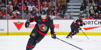 Batherson Extension: Sens Closing In on Record Deal Drake Batherson of the Ottawa Senators skates with the puck during a 2026 Stanley Cup Playoffs game against the Carolina Hurricanes