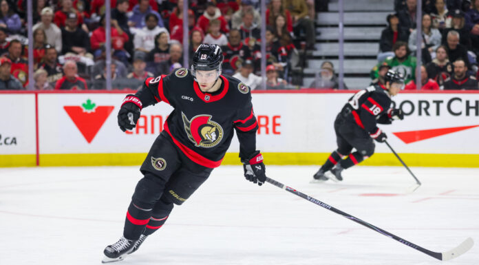 Batherson Extension: Sens Closing In on Record Deal Drake Batherson of the Ottawa Senators skates with the puck during a 2026 Stanley Cup Playoffs game against the Carolina Hurricanes