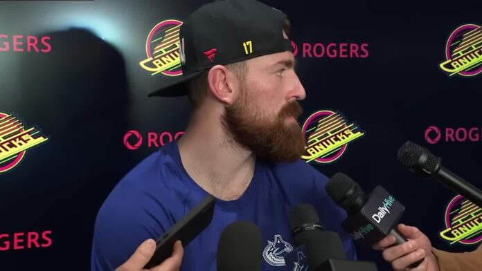 Filip Hronek Canucks rebuild commitment 2026 Filip Hronek speaks to media at Rogers Arena about staying with the Vancouver Canucks through the rebuild