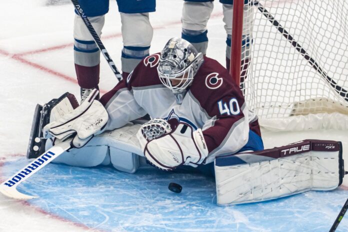 Alexandar Georgiev Avalanche save Alexandar Georgiev makes a save in net for the Colorado Avalanche