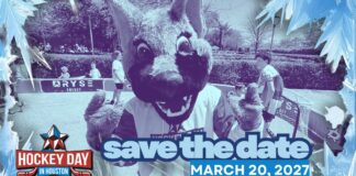 Hockey Day in Houston 2027 Date Set for March 20 Hockey Day in Houston save the date graphic announcing the March 20, 2027 event at Saint Arnold Brewing Company
