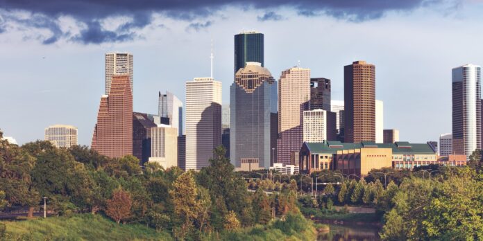 Downtown Houston skyline NHL expansion Downtown Houston skyline as the city pushes for an NHL expansion franchise