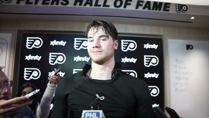 Hunter McDonald Flyers Signing 2026 Hunter McDonald speaks to media after his NHL debut with the Philadelphia Flyers