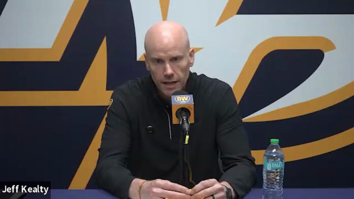 Jeff Kealty Sharks hire Predators 2026 Jeff Kealty speaks to media before leaving the Nashville Predators for the San Jose Sharks assistant GM job