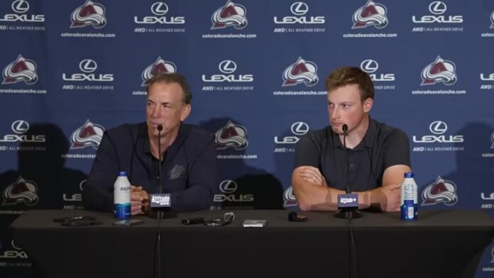 Joe Sakic and Cale Makar Avalanche press conference Joe Sakic and Cale Makar speak at the Colorado Avalanche press conference about Makar record contract extension