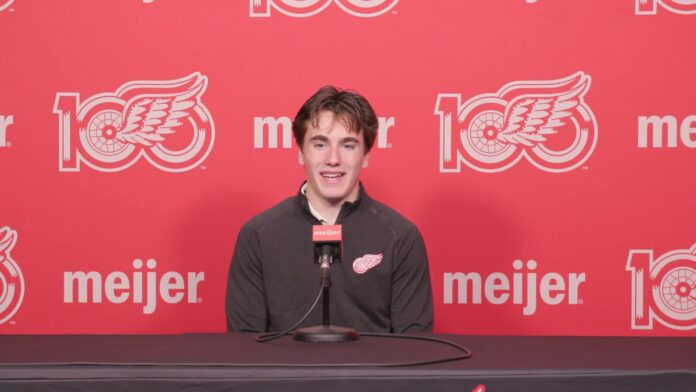 J.P. Hurlbert Red Wings development camp J.P. Hurlbert speaks to media at Detroit Red Wings 2026 development camp before his freshman season at Michigan