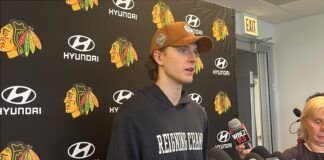 Kevin Korchinski Contract: Still Unsigned With Camp Weeks Away Kevin Korchinski speaks to reporters at the Chicago Blackhawks practice facility