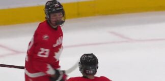 Hlinka Gretzky Cup Day 1: Burcar, Pue Steal the Spotlight Liam Pue celebrates a goal for Canada at the 2026 Hlinka Gretzky Cup in Edmonton