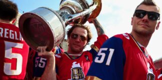 KHL Jersey Change: Gagarin Cup Champs Now Wear Gold Lokomotiv Yaroslavl players celebrate with the Gagarin Cup wearing gold championship jerseys