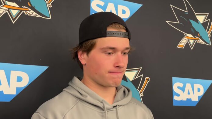 Macklin Celebrini Sharks contract media availability 2026 Macklin Celebrini speaks to media about his Sharks contract extension and the captaincy
