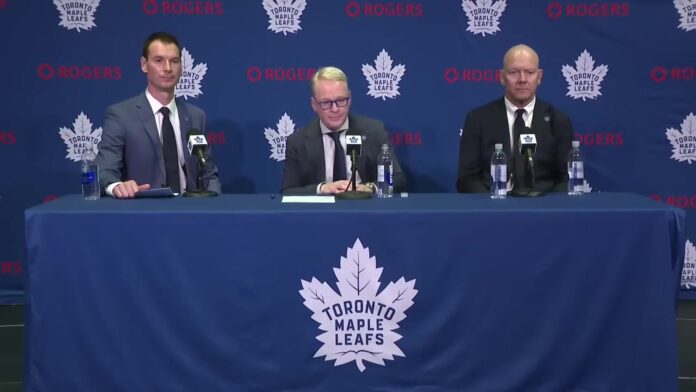 John Chayka Mats Sundin Keith Pelley Maple Leafs front office John Chayka, Keith Pelley and Mats Sundin at the Toronto Maple Leafs leadership press conference