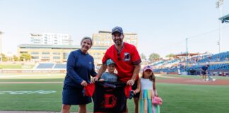 Martinook Stanley Cup: First Pitch Wins Back a Shirsey Jordan Martinook and his kids hold a Durham Bulls hockey jersey after his Stanley Cup first pitch